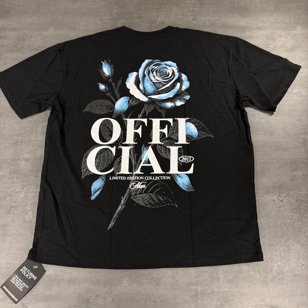 boohooMAN T-Shirt M Oversized Man Ofcl Floral Printed Black Graphic Pump Cover